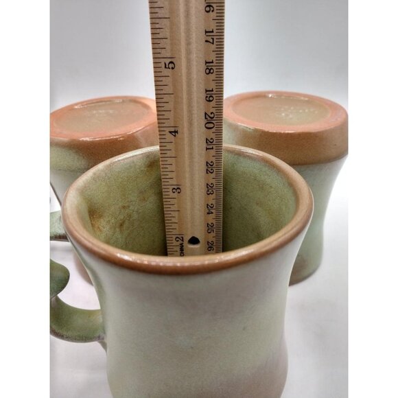 Vintage Frankoma Pottery Green & Brown Coffee Mugs Set Of 3 Handcrafted - Picture 4 of 6